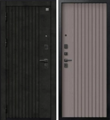 Дверь V-15 Черный муар + Бетон темный - Софт ясень грей