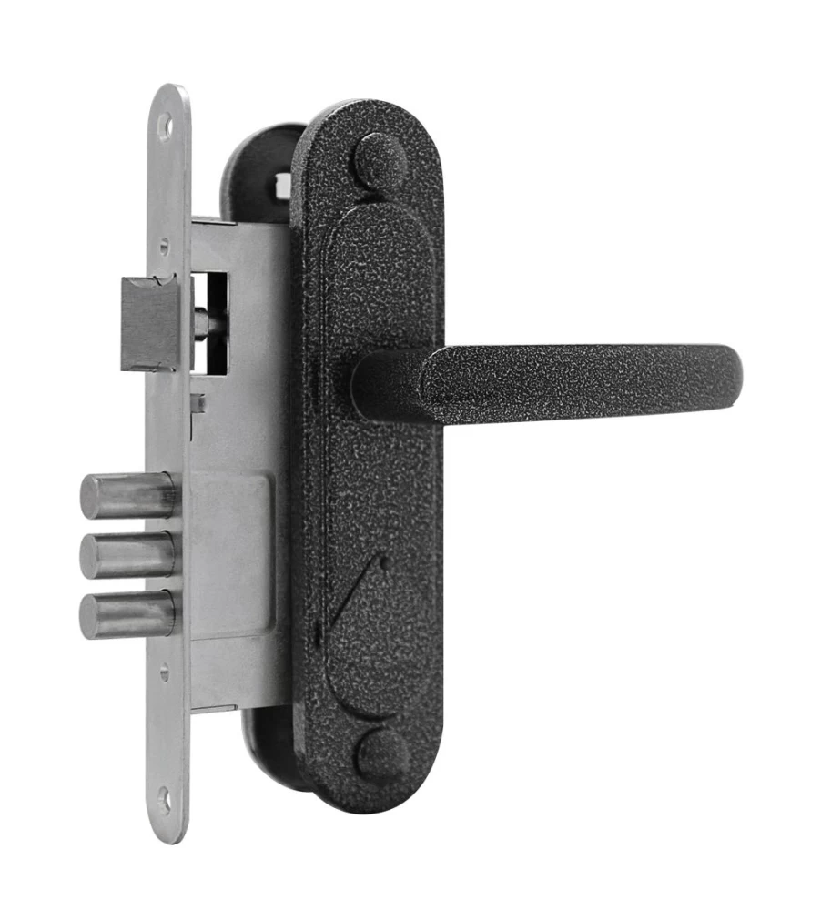 Фото Замок врезной сувальдный с защёлкой в комплекте с ручкой ЗВ9.1-01 (серебро), 3 кл.